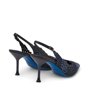 Slingback in camoscio blu con cristalli