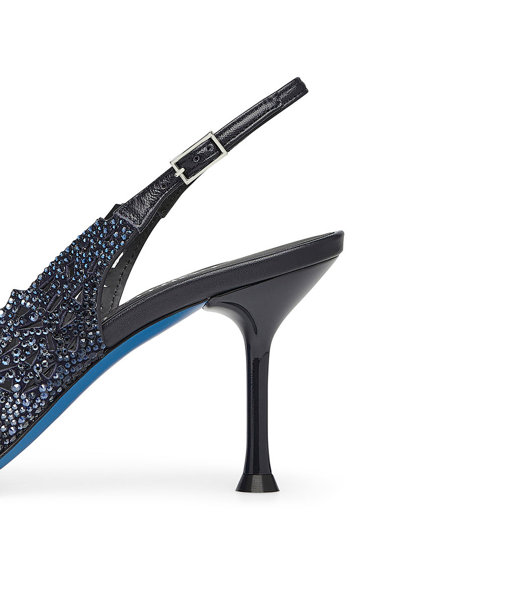 Slingback in camoscio blu con cristalli
