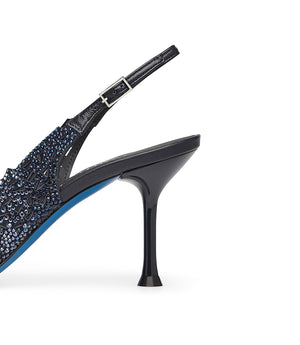 Slingback in camoscio blu con cristalli