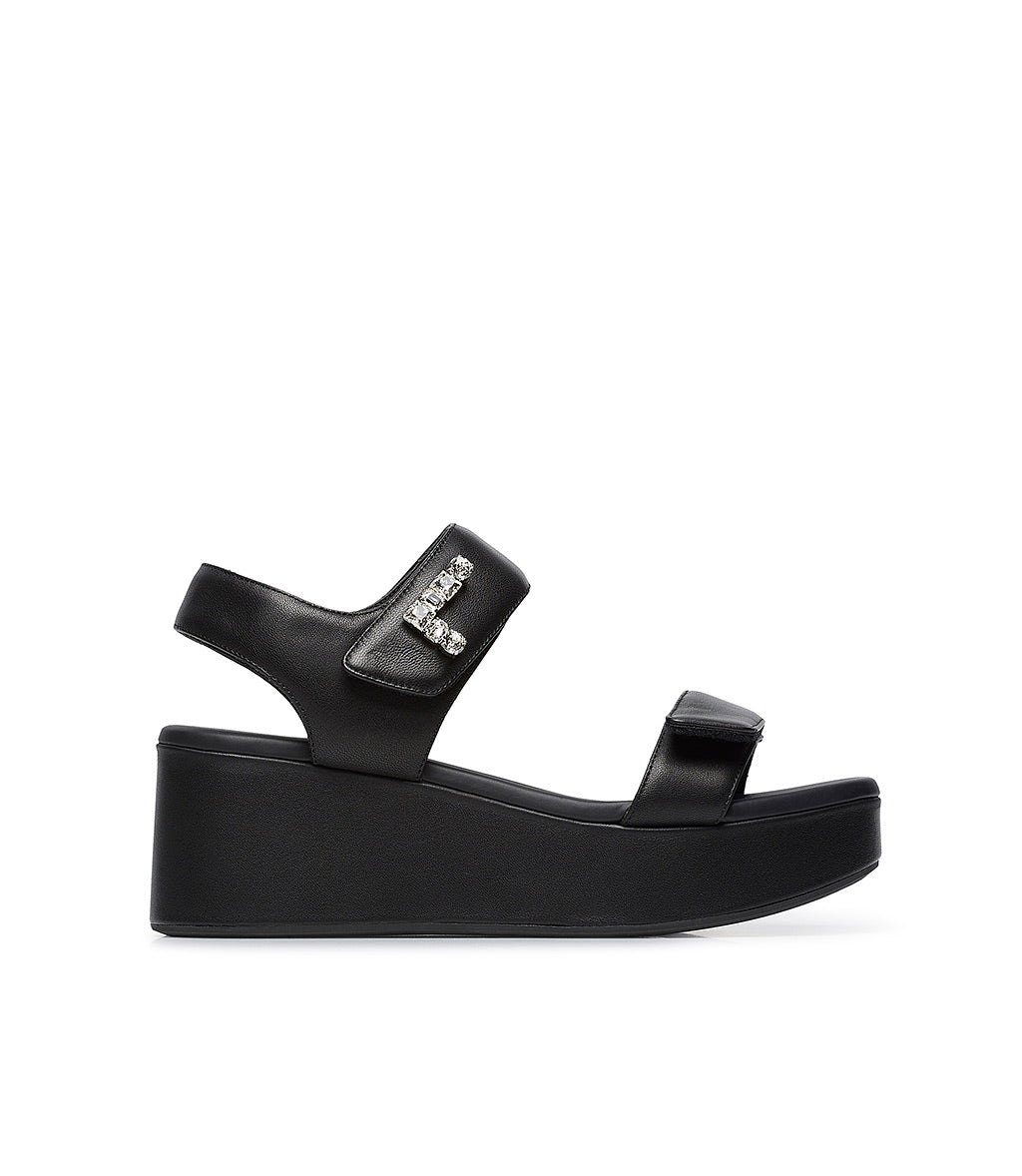 Black nappa leather sandals with crystals – Loriblu.com