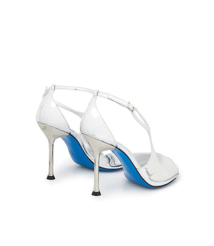 Silver-tone mirror leather sandals