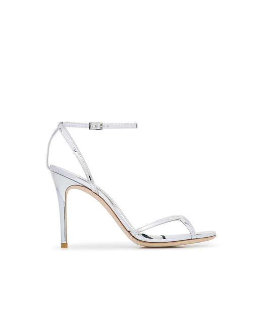 Silver-tone patent leather sandals