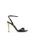 Gold metal sculpture heel black patent leather sandals