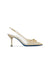 Nappa and platinum synthetic fabric jewel slingbacks