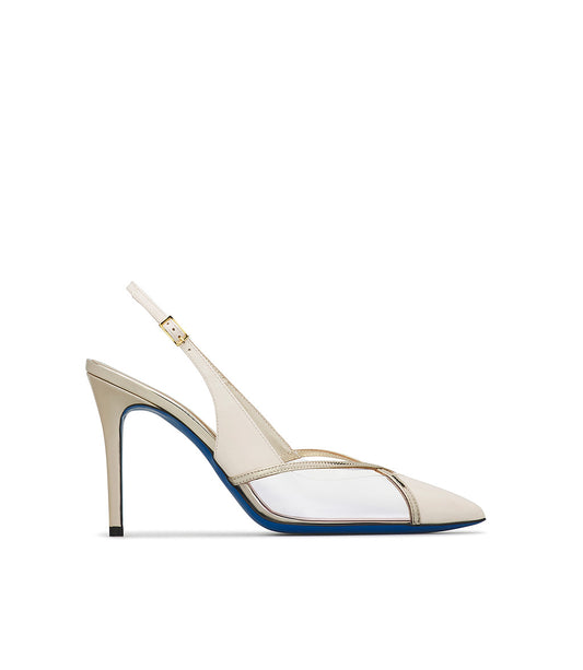 Slingback in vernice latte e oro con inserti  plexi