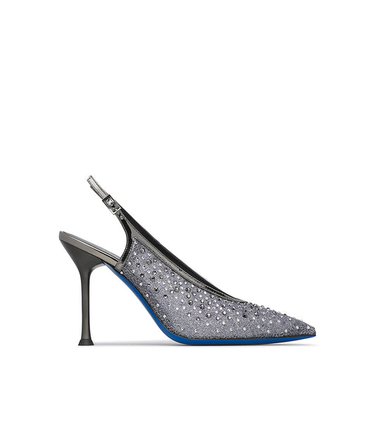 Slingback gioiello in tricot e vernice antracite
