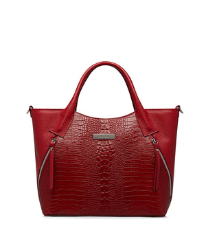 Burgundy embossed texture leather tote bag