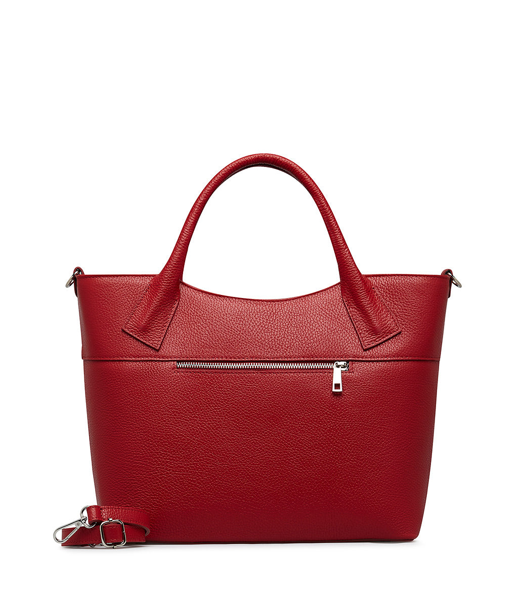 Burgundy embossed texture leather tote bag