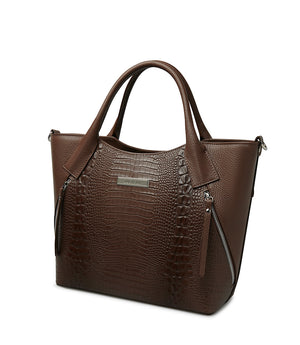 Leather color embossed texture leather tote bag