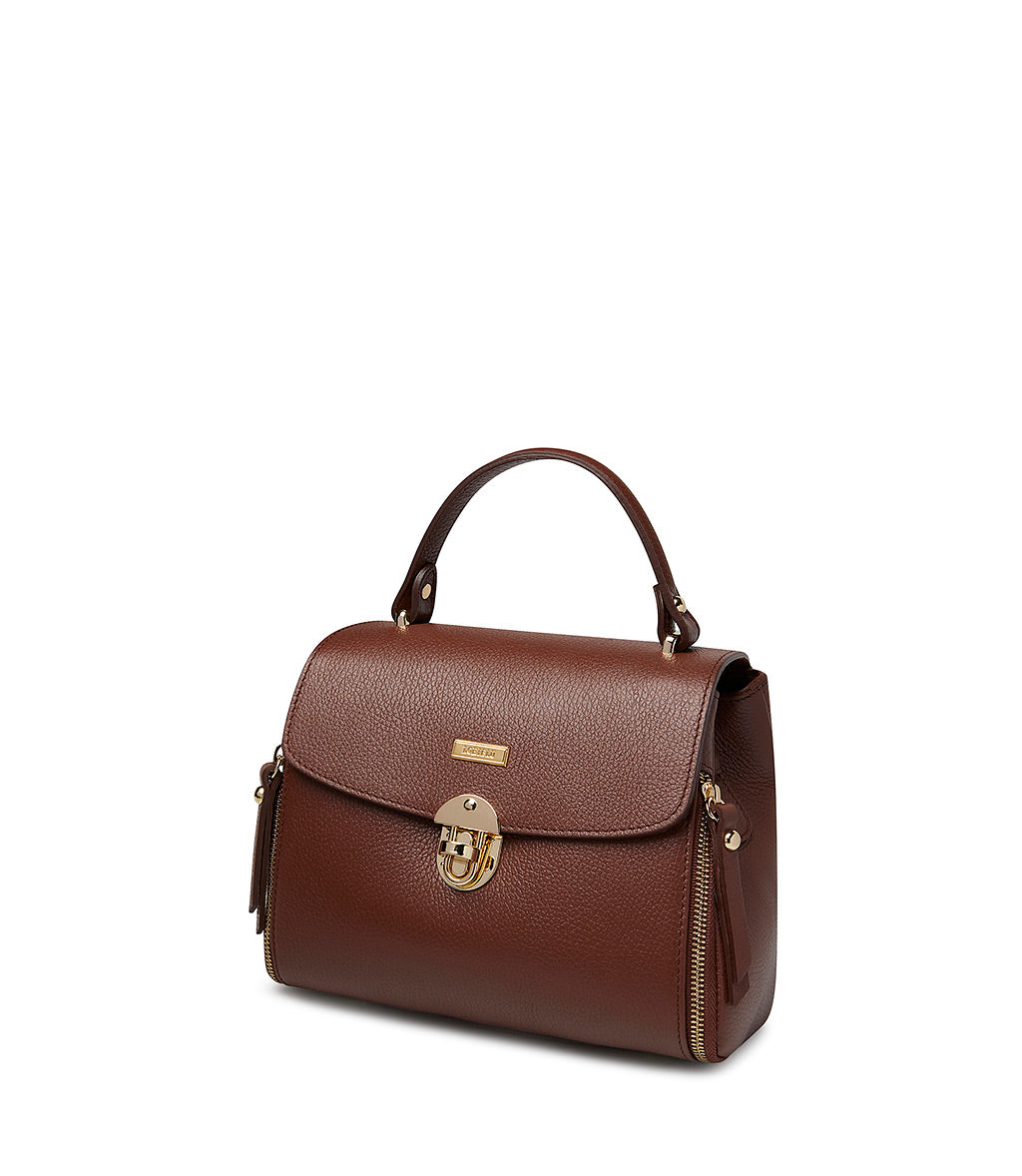 Brown grained leather hand bag 