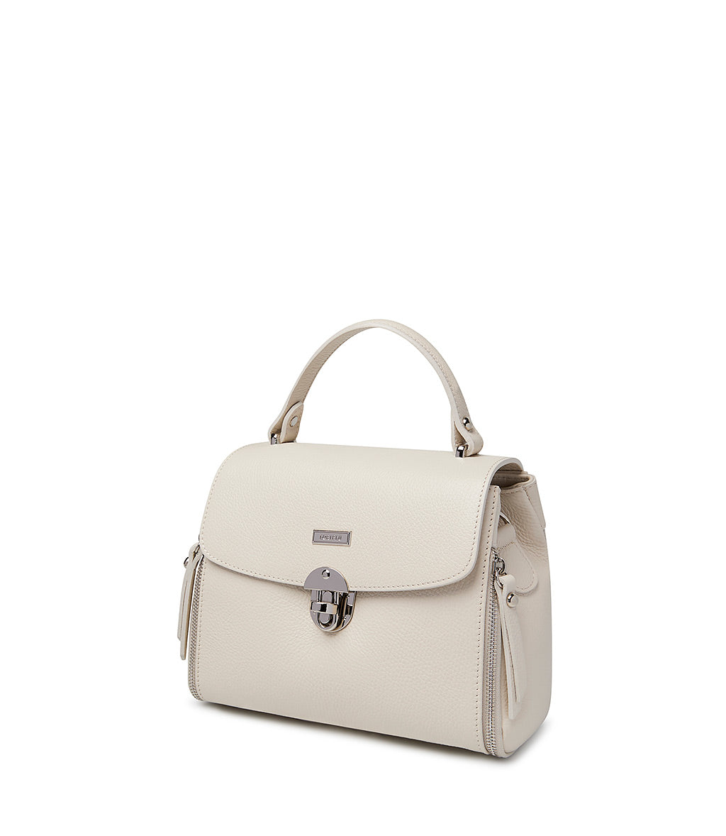 Beige grained leather hand bag 