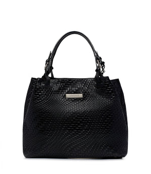 Black woven leather tote bag