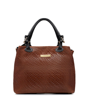 Brown woven leather tote bag