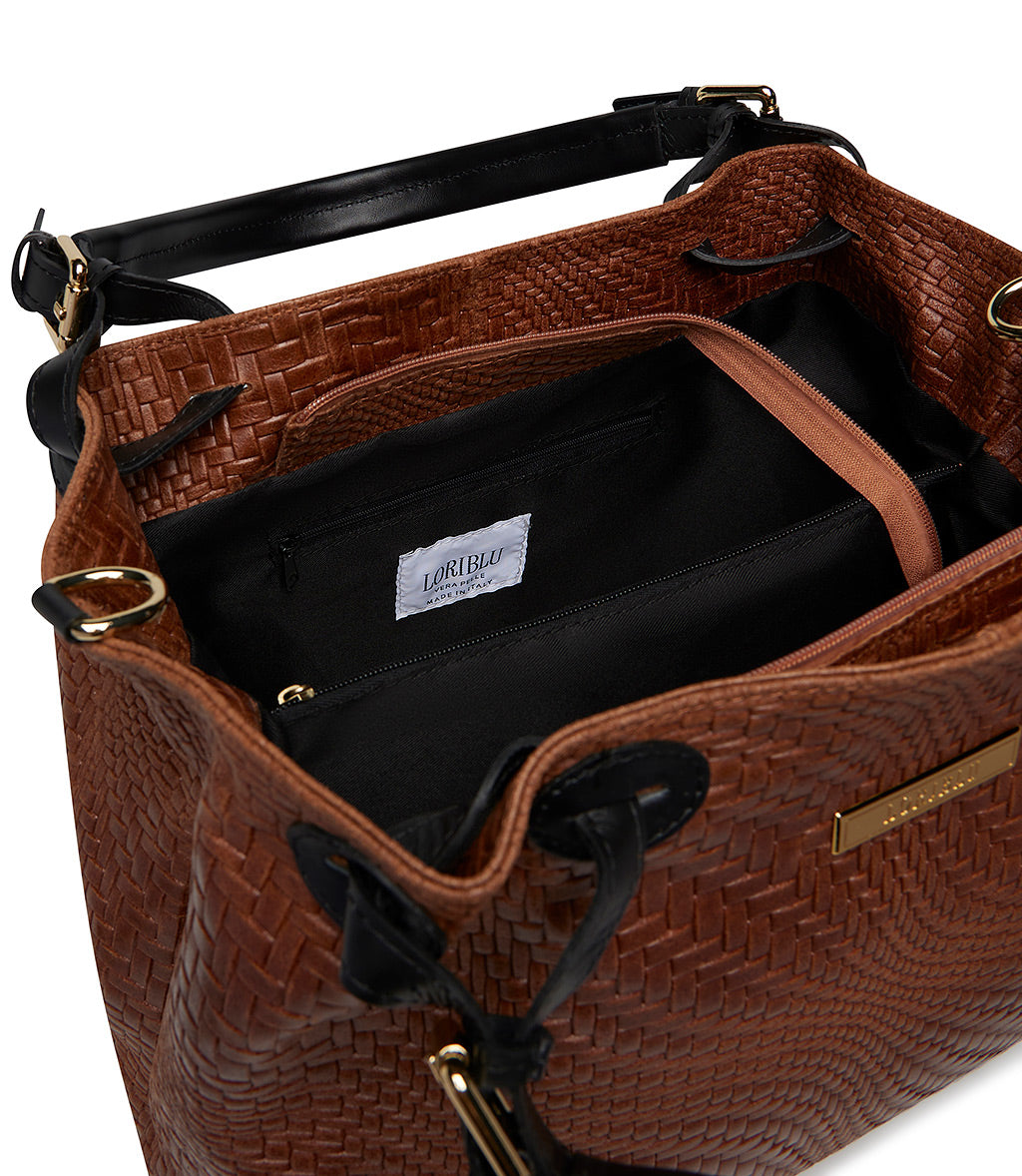 Brown woven leather tote bag