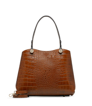 Leather color embossed texture leather tote bag