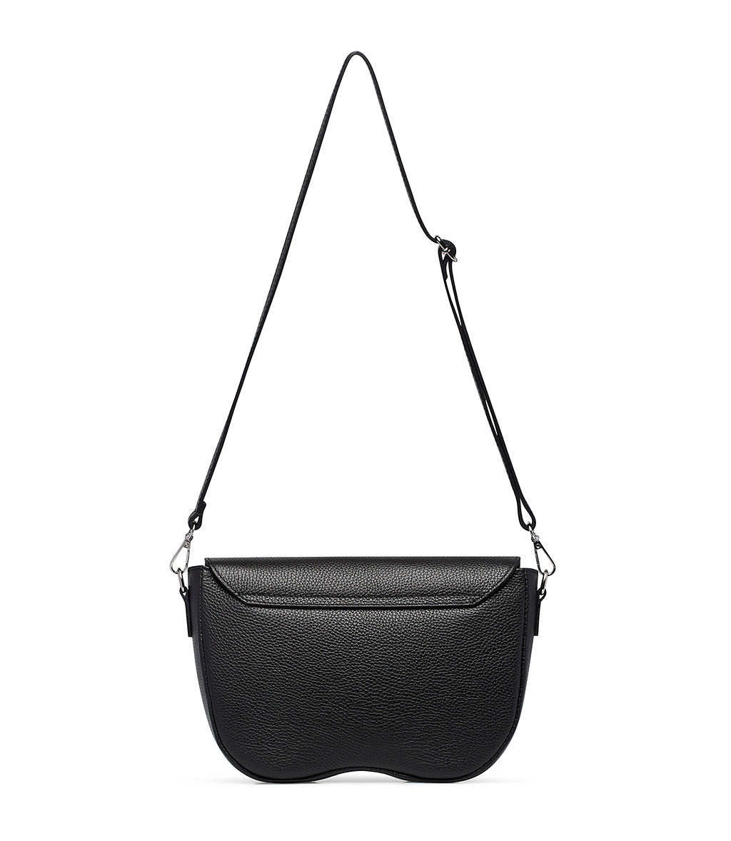 Textured black leather crossbody bag