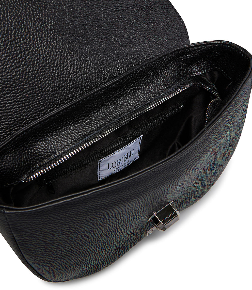 Textured black leather crossbody bag