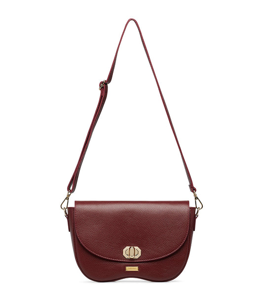 Textured dark red leather crossbody bag