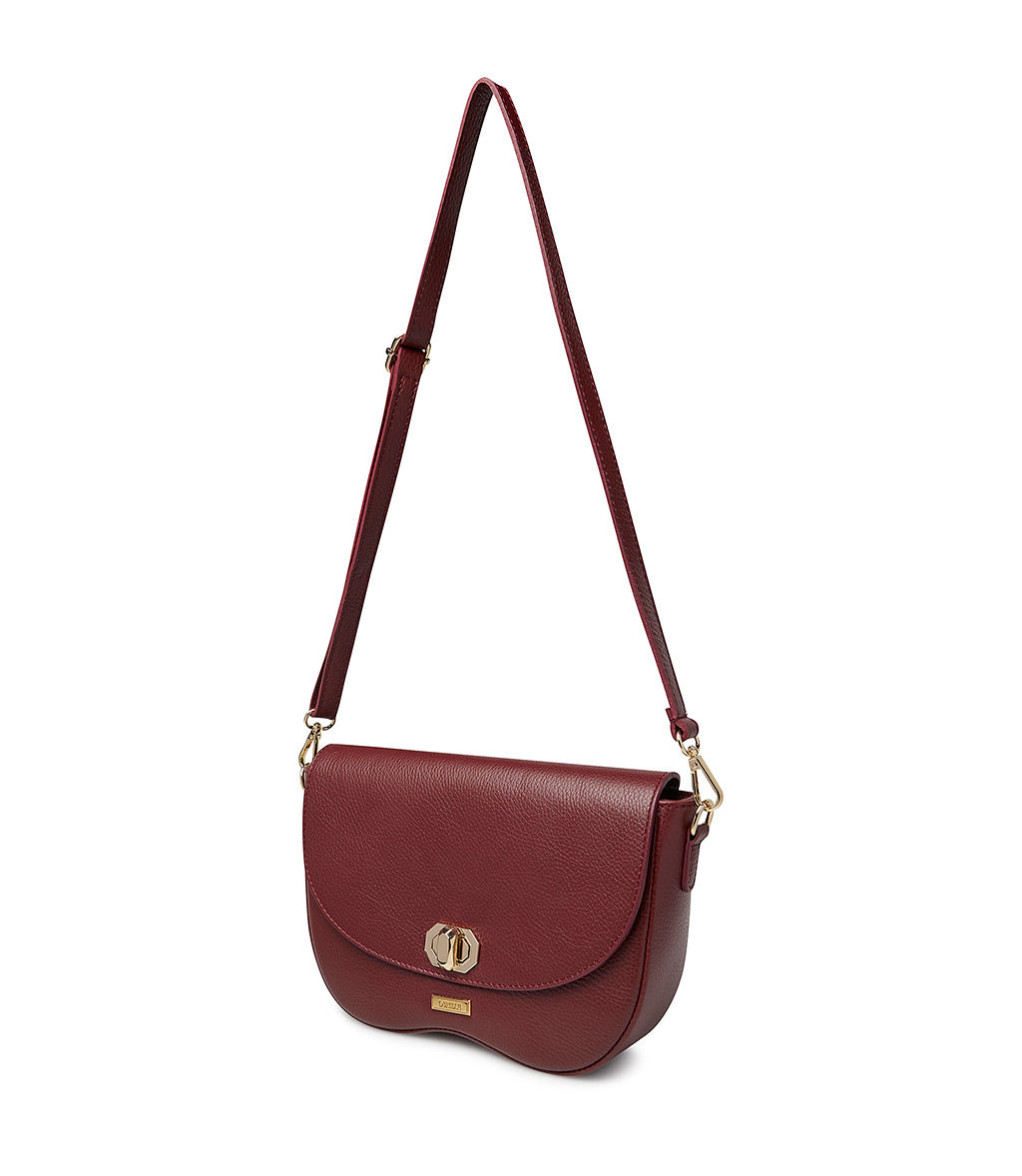 Textured dark red leather crossbody bag