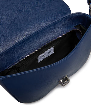 Textured blue leather crossbody bag