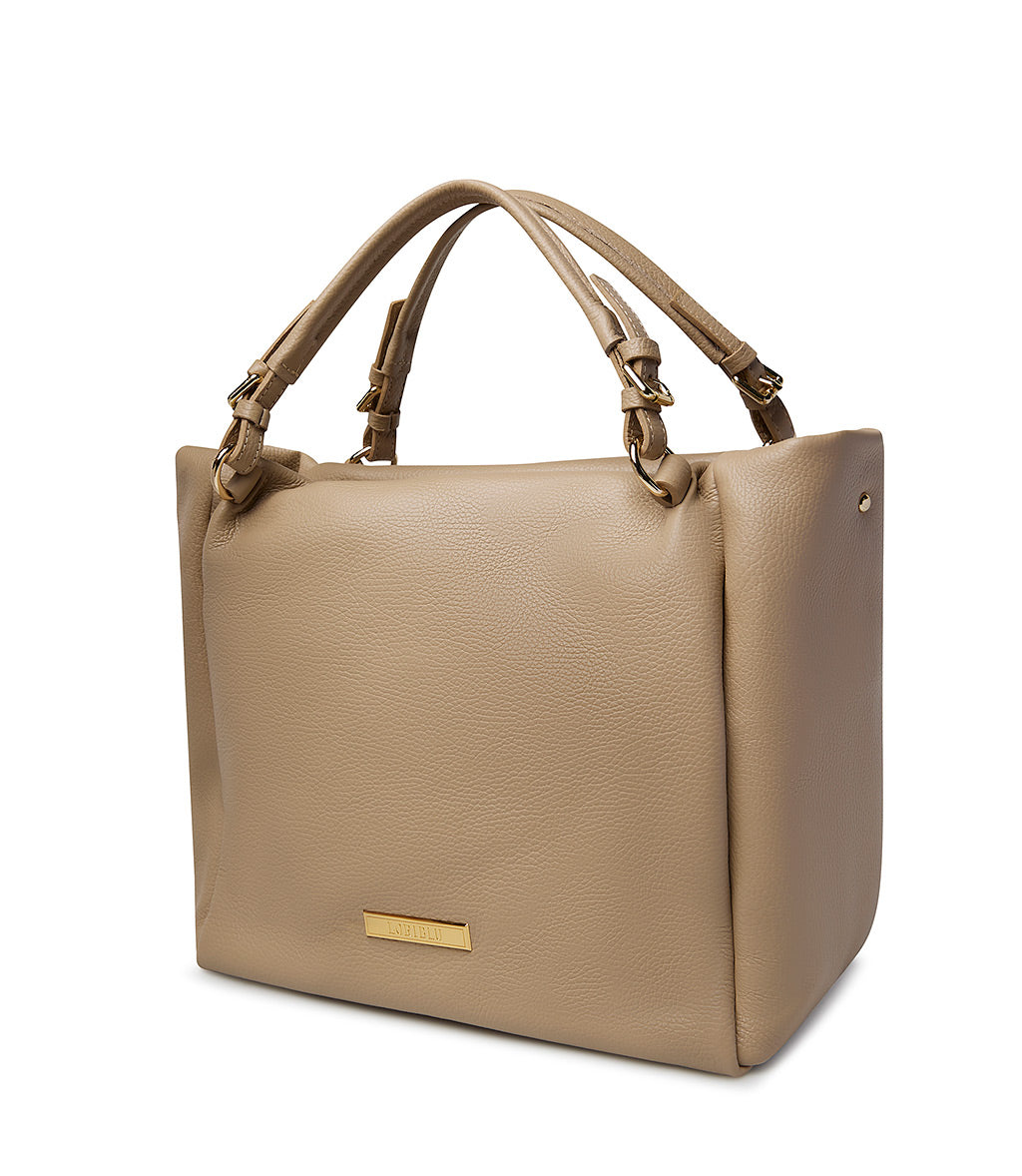 Beige grained leather bag