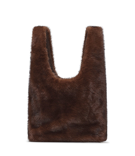 Borsa a mano in eco-pelliccia colore cioccolato
