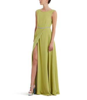 Crystals emebllished lime green long party dress 